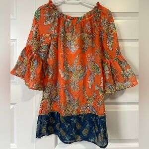 NEW Beachlunchlounge Tropical Sheer Flutter Sleeve Tunic Beach